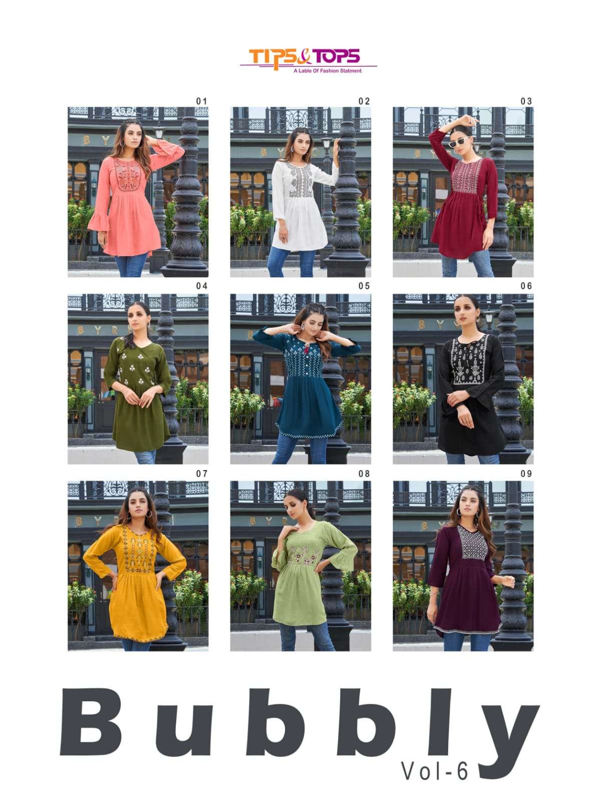 Tips & Tops-Bubbly Vol 06-Rayon-Slub-Embroidery-Work-Western-Short-Top-Collage
